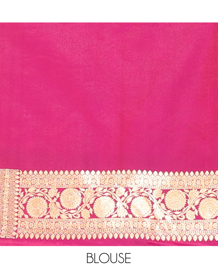 Magenta Banarasi Nylon Saree, Dazzled with Jacquard, a Floral Creeper Zari Border, Intricate Pallu, and a Matching Blouse