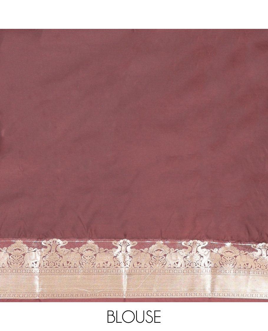 Orange Budget Silk Saree, Delicately Woven with Zari Buttas, Complemented by Contrast Traditional Zari Border, Pallu of Jaal and Paisleys, and Contrast Blouse