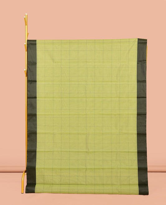 Dark Green Plain Semi-Silk Cotton Saree, Complemented by a Contrast Temple Border, Pallu of Stripes, and Paired with a Matching Blouse