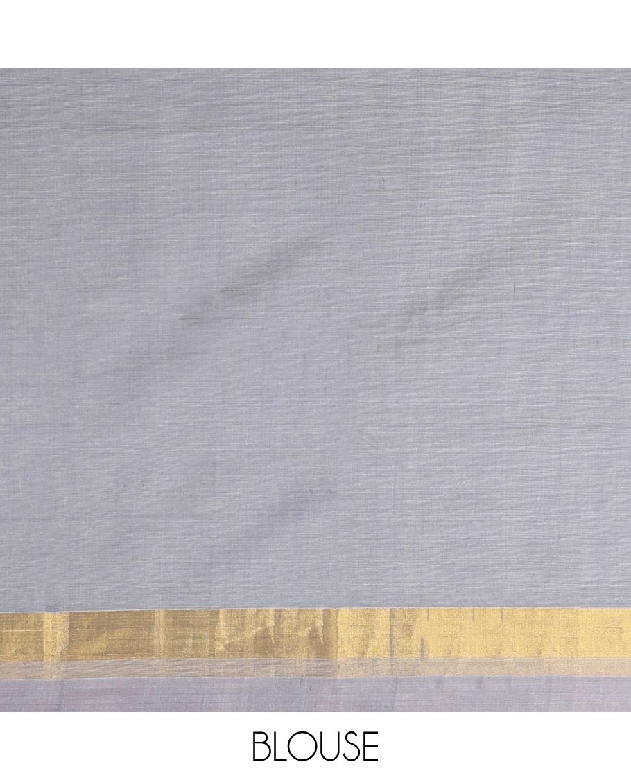 Grey flower design silk cotton saree with contradt zari border & floral design pallu