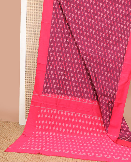 Maroon geometric design ikkat cotton saree with contrast border & diamond design pallu