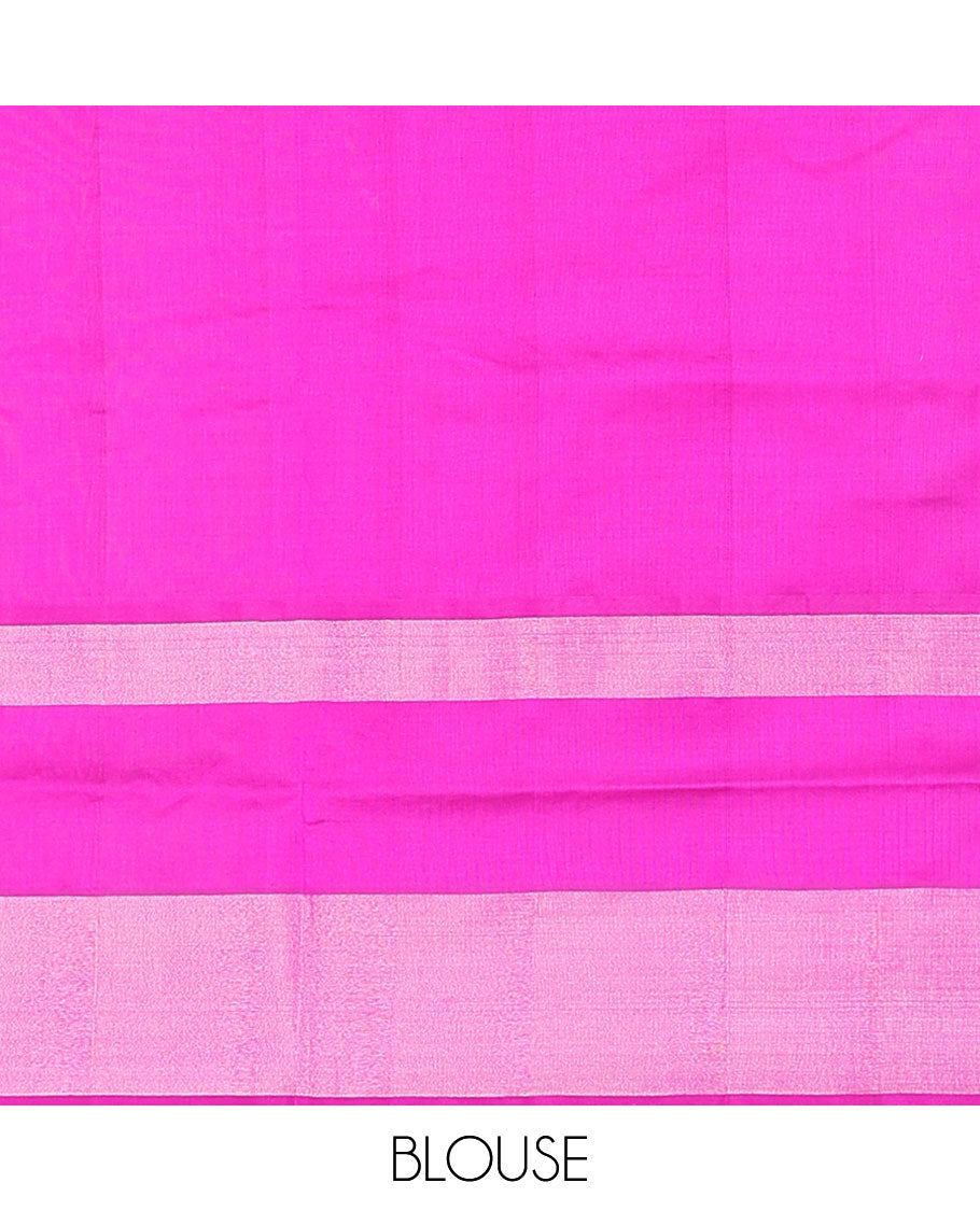 Blue Kuppadam Cotton Saree, Adorned with Meena Buttas All Over Its Body, Complemented by a Bavanji Border, Captivating Contrast Pallu of Ogee Patterns, and Paired with a Contrast Blouse