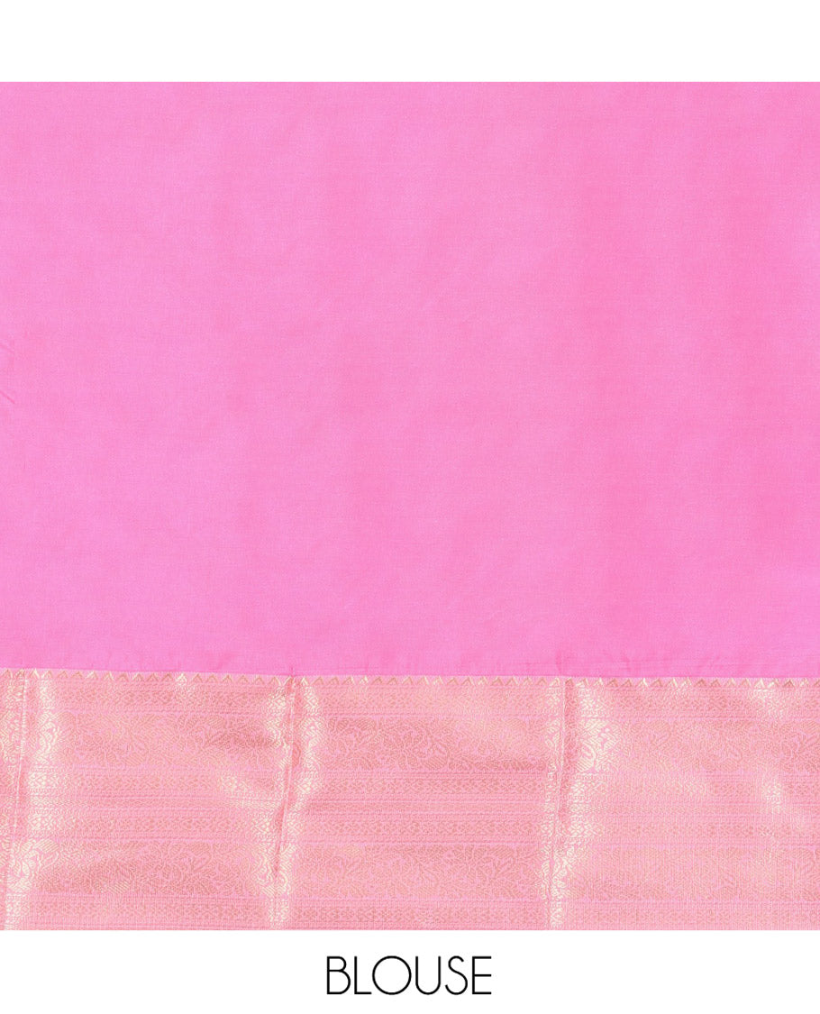 Blue Budget Silk Saree, Steeped in the Richness of Tree Buttas All Over Its Body, Complemented by a Contrast Traditional Zari Design Border, Boldly Accentuated Pallu, and Paired with a Contrast Blouse