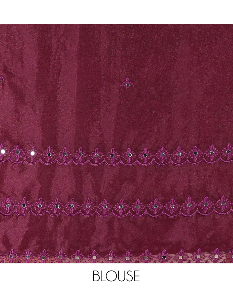 Dusty Pink Rangoli Chiffon Saree, Beautified with Thread and Mirror Work Buttas on Its Body, Subtle Scallop Embroidered Border, Embroidered Pallu, and Paired with a Contrast Mirror Work Blouse