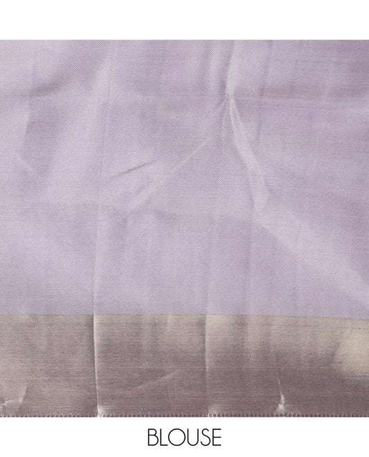 Lavender floral design woven tissue saree, gold zari bavanji border, zari pallu & matching brocade blouse