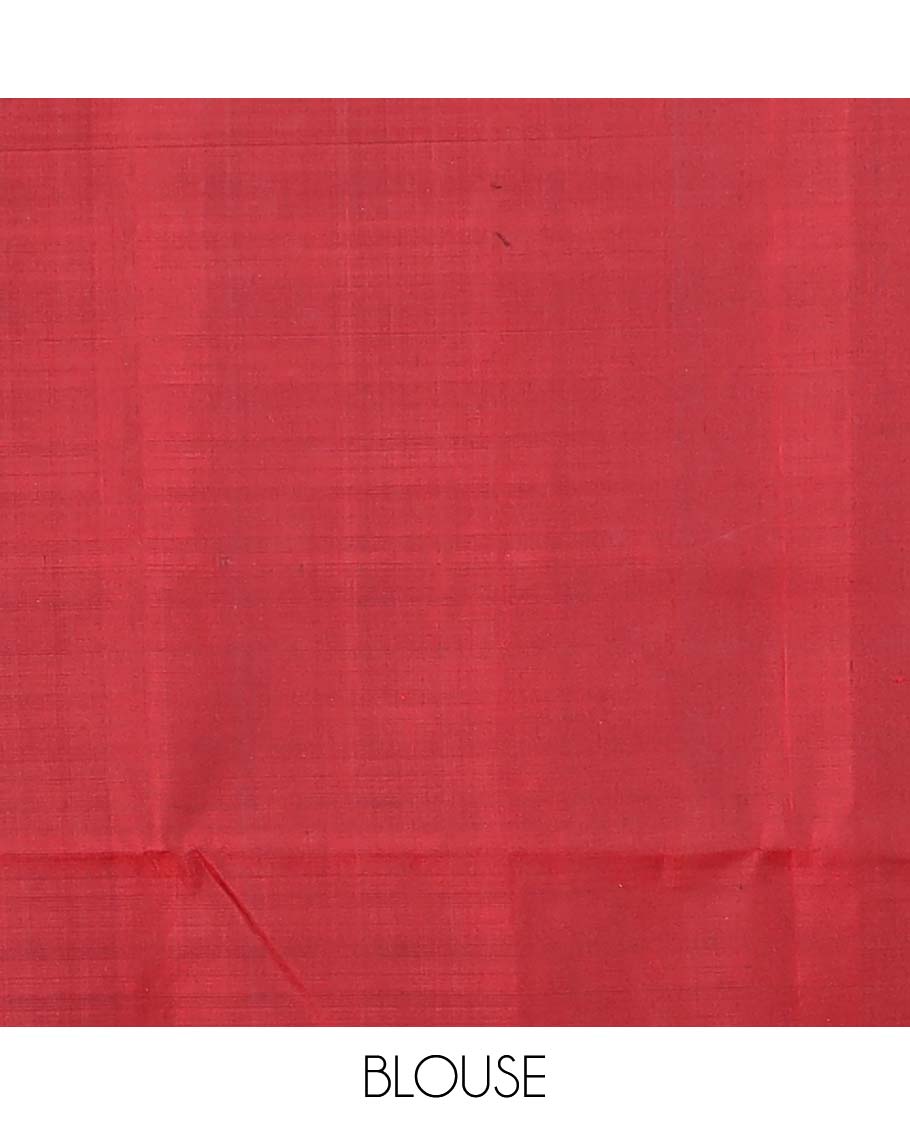 Red floral buttas soft silk saree with contrast floral border & floral jaal zari design pallu