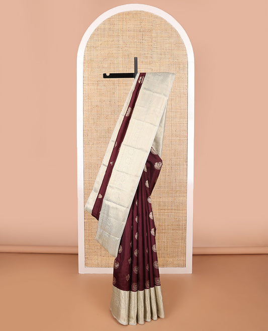 Maroon buttas vasundhara elite silk saree with self intricate zari design border & checked floral design pallu