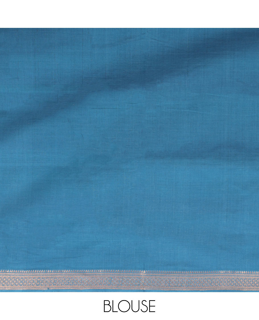 Blue Plain Mangalagiri Cotton Saree, Highlighted by Traditional Zari Design Border, Gleaming Zari Pallu, and Paired with a Matching Blouse