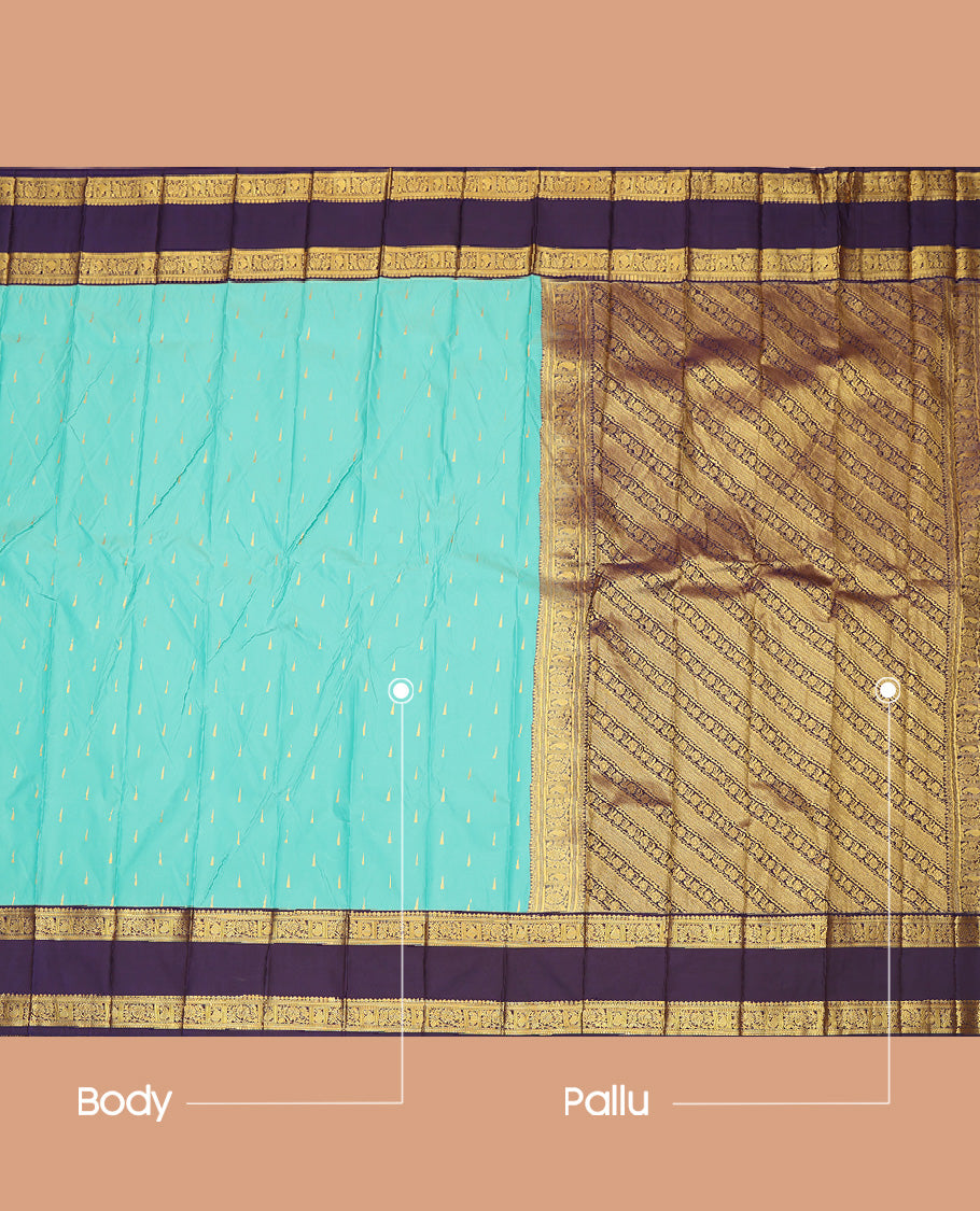Turquoise Temple Buttas Budget Silk Saree