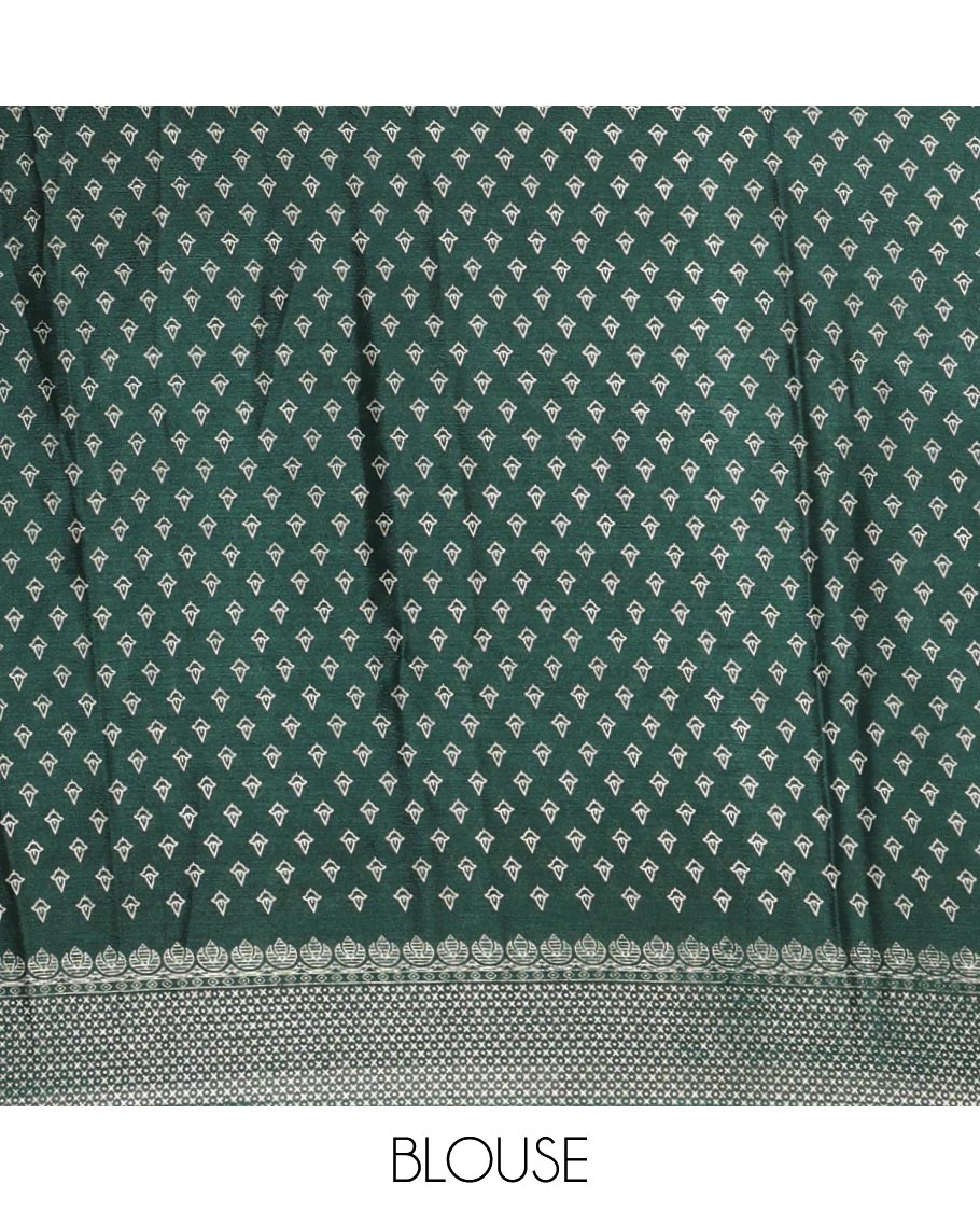 Green Ajrakh-printed turkey crepe saree, printed border, Ajrakh-printed pallu & small buttas printed blouse