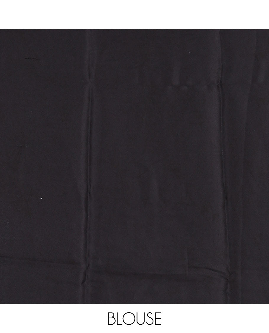 Borderless black-red sunburst motifs batik-style printed gajji silk saree, plain black blouse