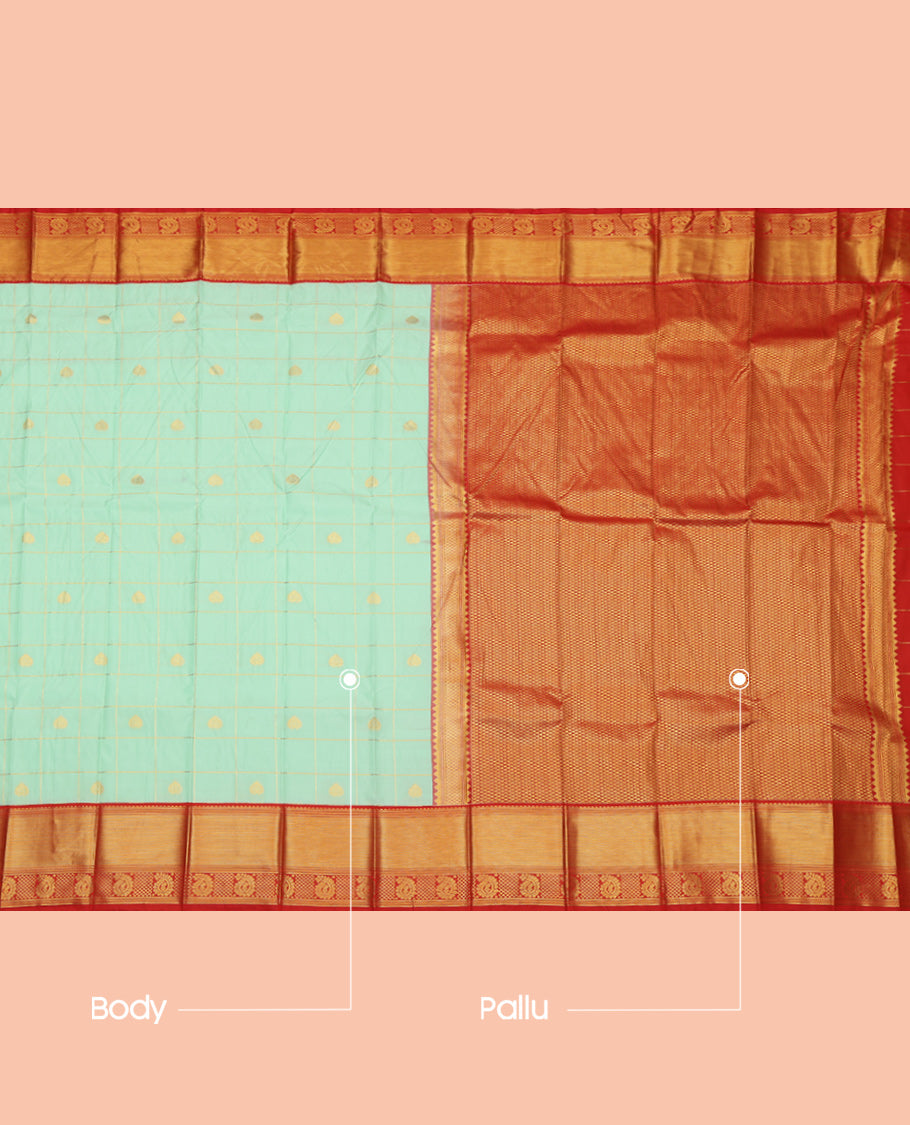 Turquoise Zari Butta and Checks Budget Silk Saree