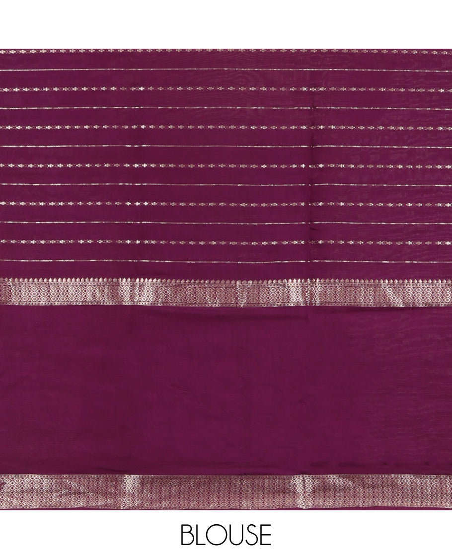 Red Assam Silk Saree, Embellished with Zari Stripes, Complemented by Contrast Big Zari Border,  Zari Woven Pallu, and Contrast Blouse