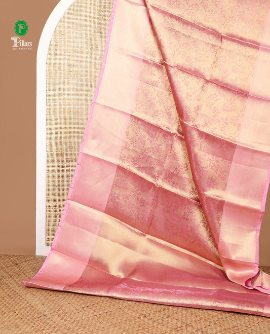 Light lavender floral design tissue saree with zari border & rich pallu along with contrast blouse