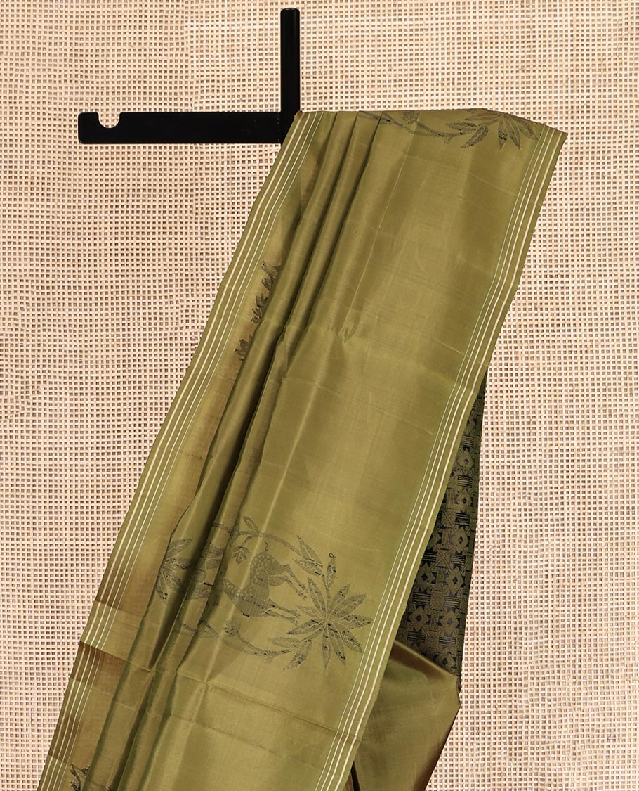 Green Mayuri Soft Silk Saree, Crafted with Floral Deer Buttas, a Subtle Border, Intricately Designed Pallu and a Matching Blouse