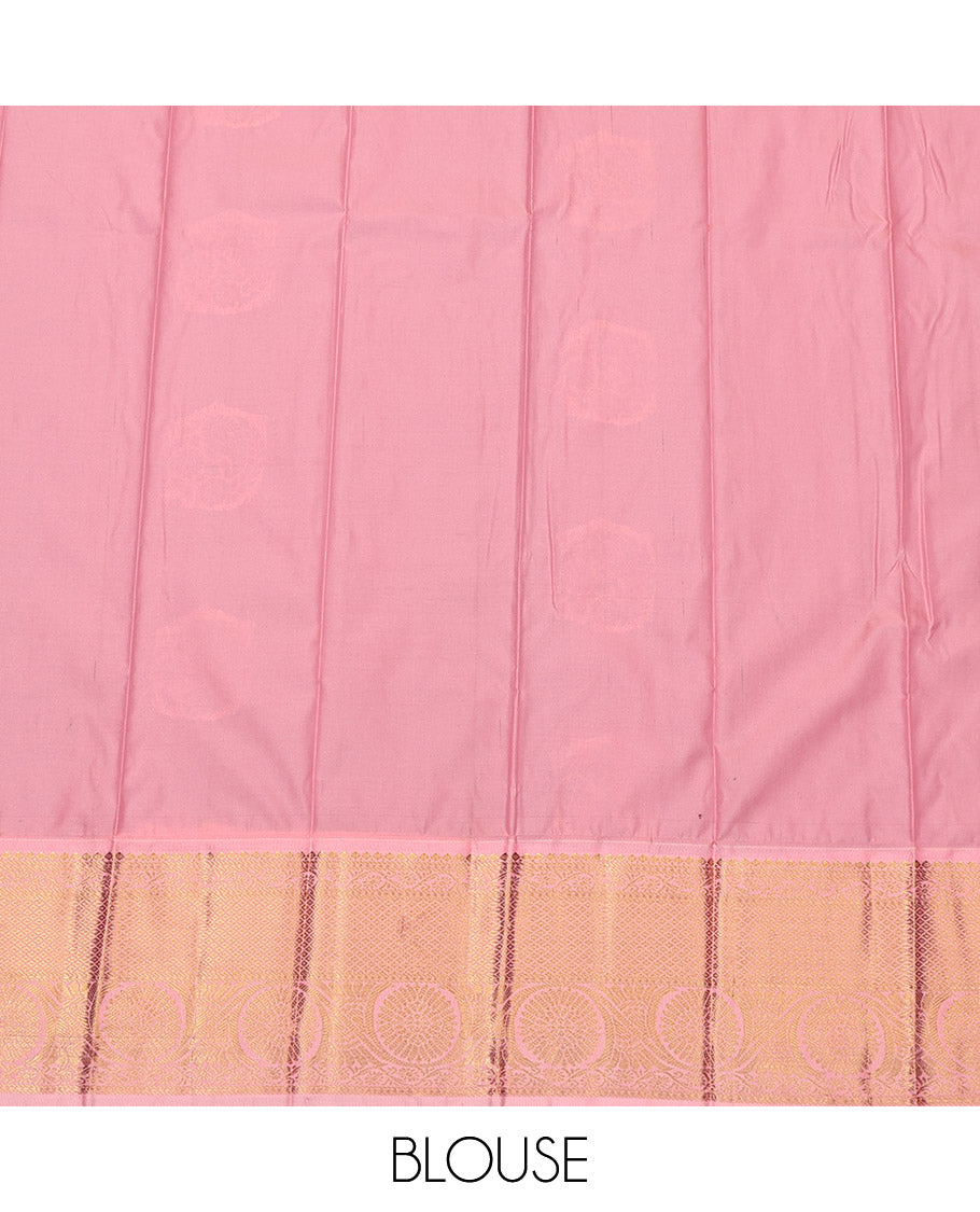 Purple Budget Silk Saree, Gleamed Up with Zari Buttas, Complemented by a Contrast Traditional Border, Grand Pallu, and a Contrast Blouse