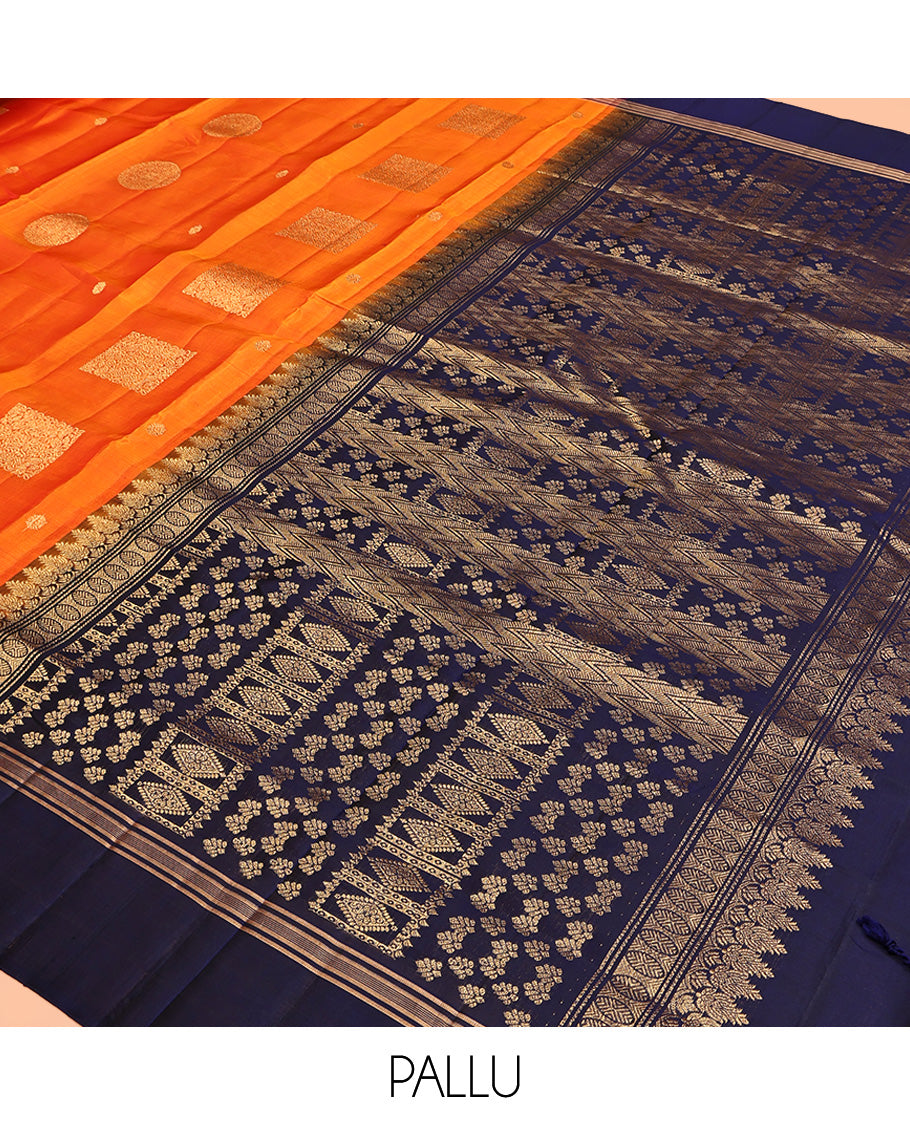 Orange Mayuri Lite Silk Mix Saree, Gleamed Up with Square Buttas All Over Its Body, Complemented by Contrast  Border, Intricately Designed Pallu, and Paired with a Contrast Blouse