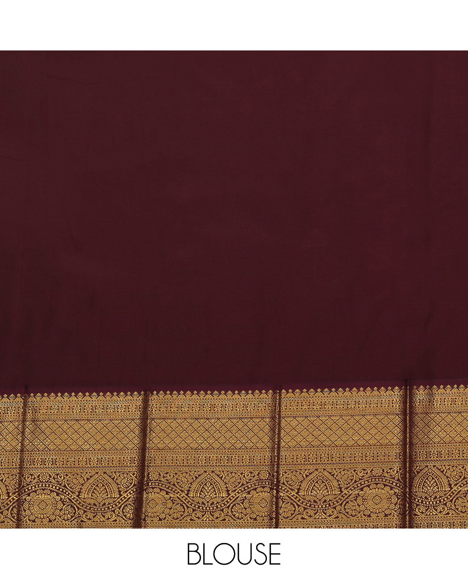Red Budget Silk Saree, Finely Woven with Zari Buttas All Over Its Body, Complemented by a Contrast Traditional Zari Design Border, Grand Jaal Pallu, and Paired with a Contrast Blouse
