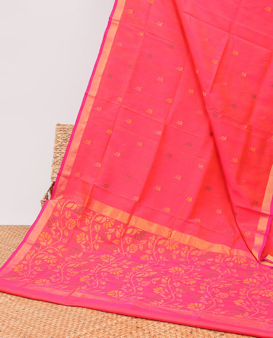 Red  floral buttas uppada silk saree with contrast zari border & floral design pallu