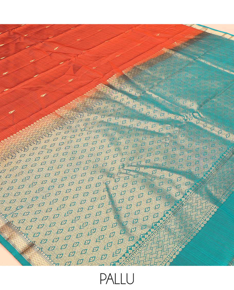 Rust Vasundhara Lite Silk Mix Saree, Graced with Zari Buttas, a Contrast Traditional Zari Border, Grand Pallu, and a Contrast Blouse