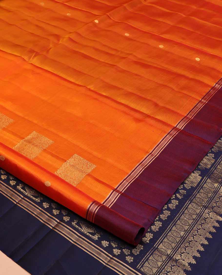 Orange Mayuri Lite Silk Mix Saree, Gleamed Up with Square Buttas All Over Its Body, Complemented by Contrast  Border, Intricately Designed Pallu, and Paired with a Contrast Blouse