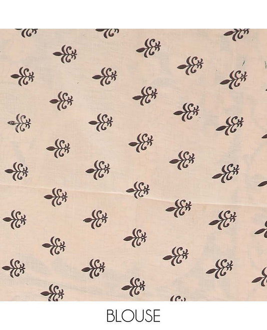 Green flora, and fauna machine printed kalamkari cotton saree, printed border, and pallu of peacock print