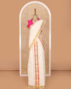 Cream plain Kerala mundu set with thread and zari border