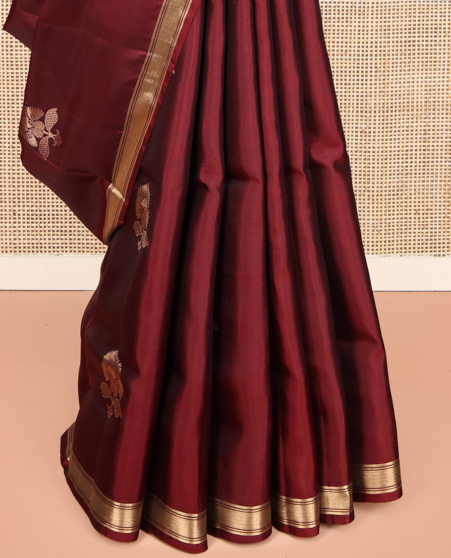 Red Mayuri Lite Silk Mix Saree, Decked Up with Zari Buttas, Zari Border, Pallu of Vanki Designs, and Matching Blouse