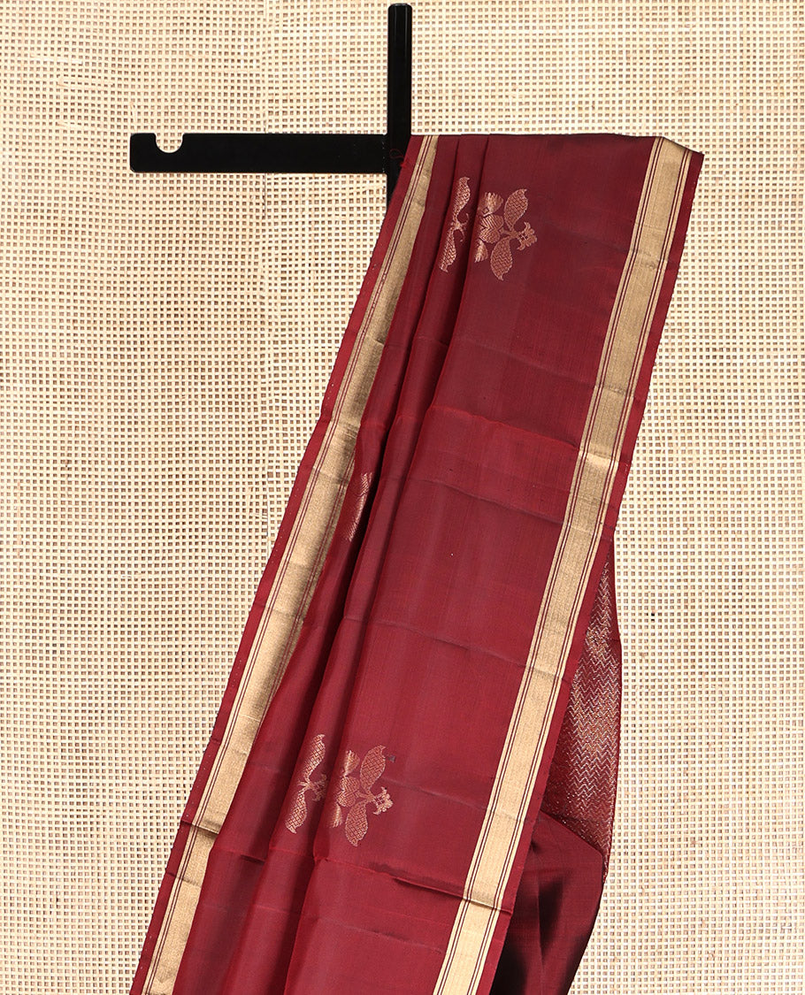 Red Mayuri Lite Silk Mix Saree, Decked Up with Zari Buttas, Zari Border, Pallu of Vanki Designs, and Matching Blouse