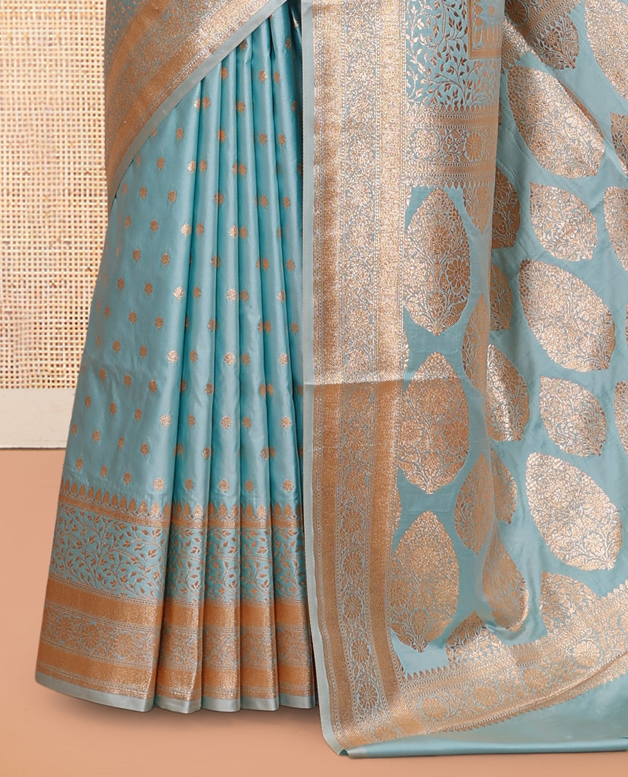 Pale Blue Semi-Banaras Satin Silk Saree