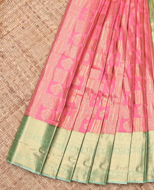 Pink Budget Silk Saree, Bedecked with Jacquard Design, Complemented by Contrast Traditional Zari Border, Intricate Pallu, and Contrast Blouse