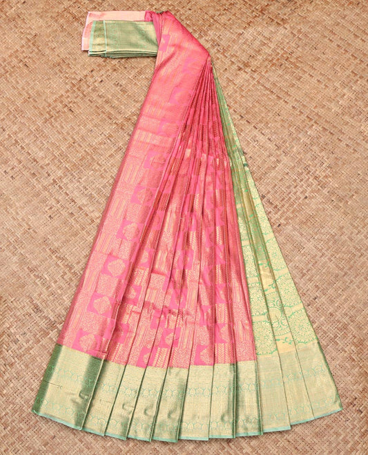Pink Budget Silk Saree, Bedecked with Jacquard Design, Complemented by Contrast Traditional Zari Border, Intricate Pallu, and Contrast Blouse