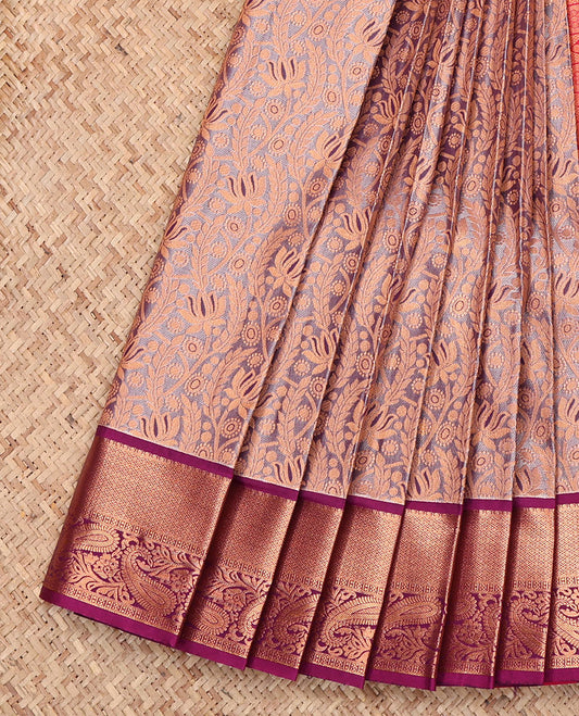 Grey Budget Silk Saree, Bedecked with Jacquard Design, Complemented by a Contrast Traditional Zari Border, Grand Pallu, and Contrast Blouse