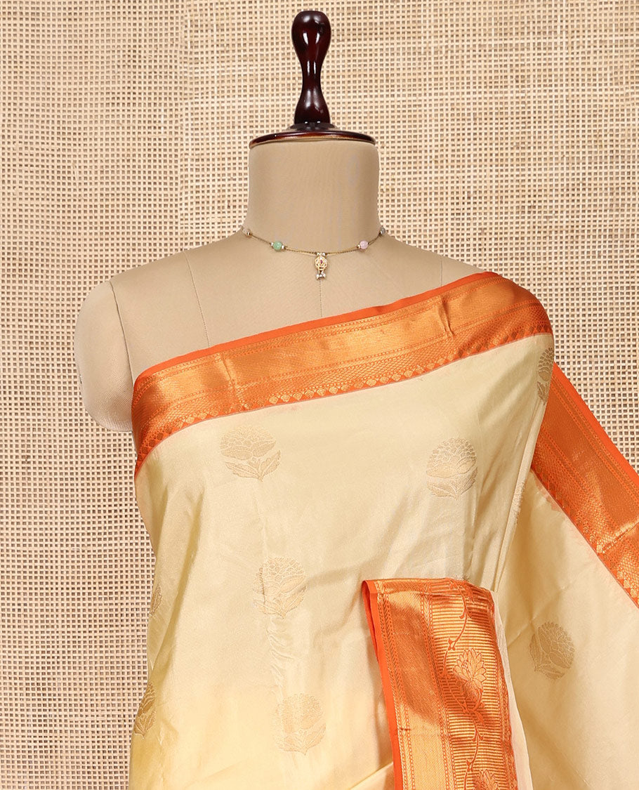 Sandal Budget Silk Saree, Finely Crafted with Zari Buttas, Complemented by a Contrast Traditional Border, Grand Pallu, and a Contrast Blouse