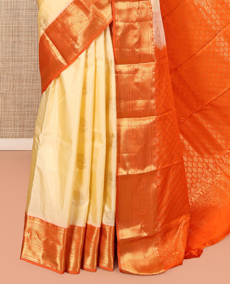 Sandal Budget Silk Saree, Finely Crafted with Zari Buttas, Complemented by a Contrast Traditional Border, Grand Pallu, and a Contrast Blouse