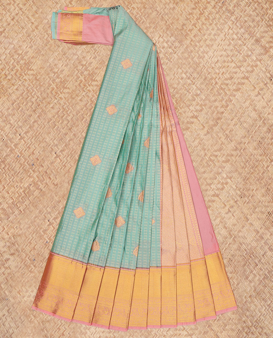 Blue Budget Silk Saree, Adorned with Zari Buttas, a Contrast Traditional Zari Border, Grand Pallu, and a Contrast Blouse