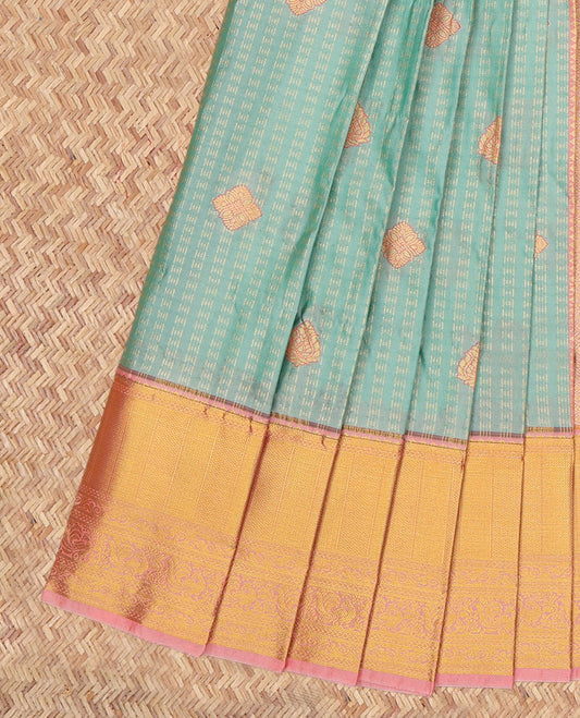 Blue Budget Silk Saree, Adorned with Zari Buttas, a Contrast Traditional Zari Border, Grand Pallu, and a Contrast Blouse