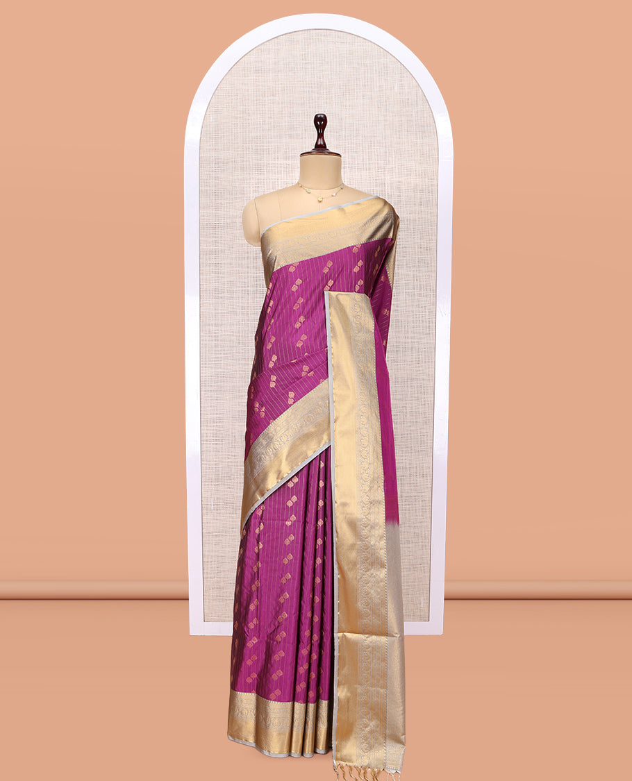 Purple Zari Butta and Stripes Budget Silk Saree
