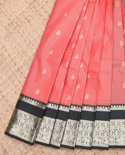 Salmon Red Checks Budget Silk Saree