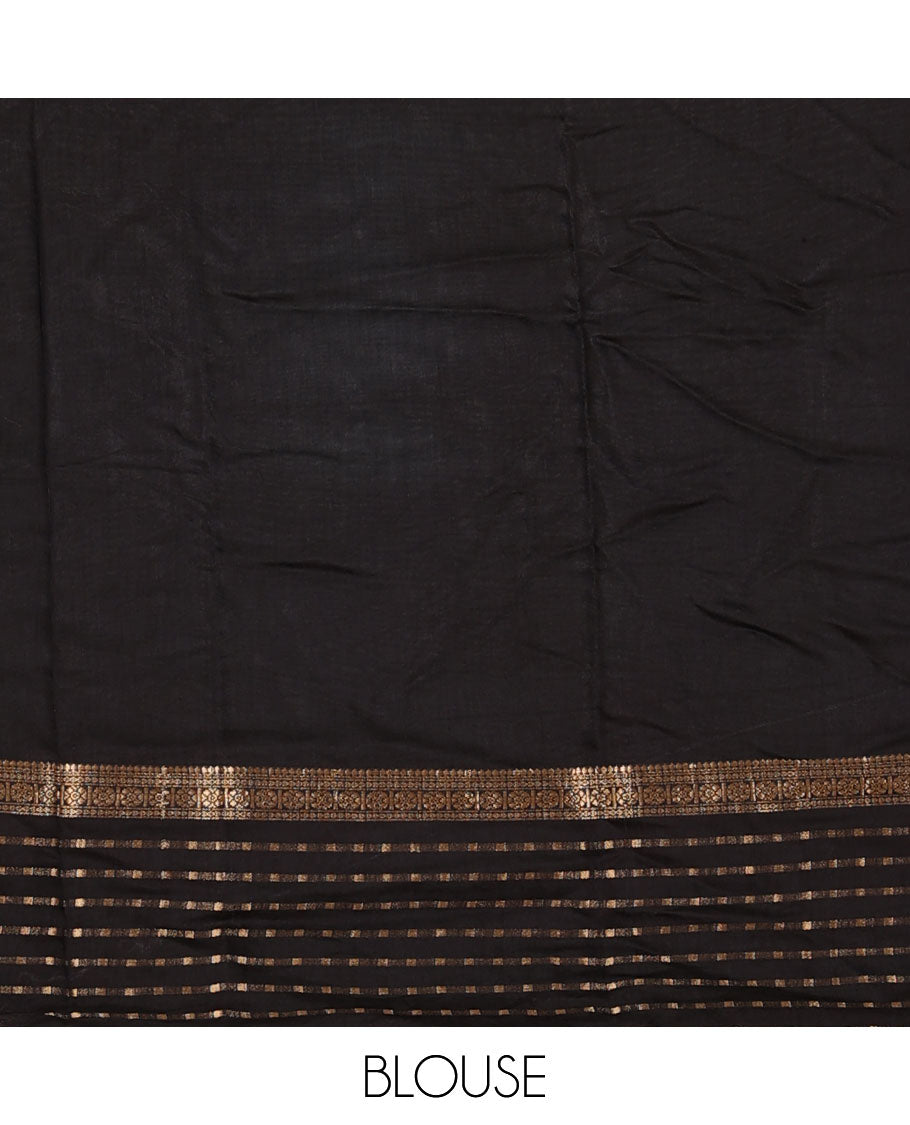 Powder blue plain Assam cotton saree, contrast traditional design border, and pallu of stripes