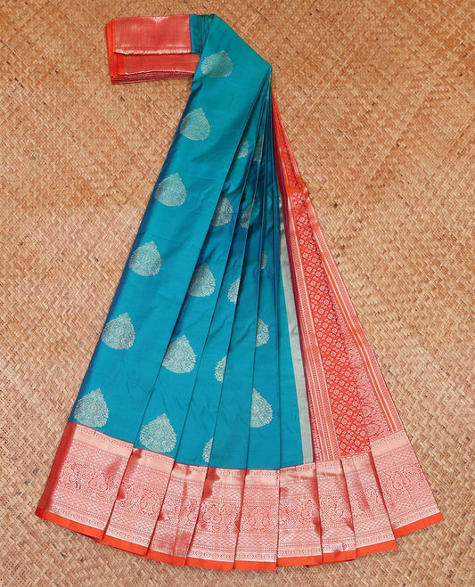 Blue Budget Silk Saree, Beautified with Zari Buttas All Over Its Body, Complemented by a Contrast Traditional Zari Design Border, Intricately Designed Pallu, and Paired with a Contrast Blouse