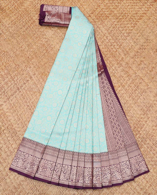 Blue Budget Silk Saree, Subtly Sparkled with Jacquard Design, Complemented by Contrast Traditional Zari Border, an Intricate Pallu and a Contrast Blouse