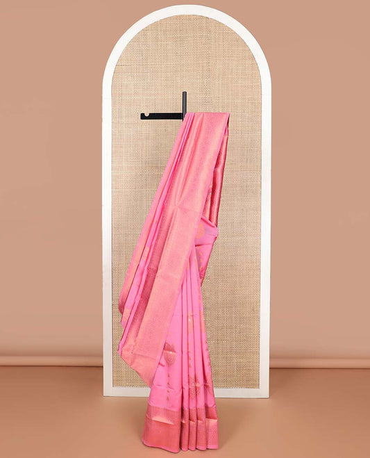 Light pink floral motifs butter silk saree with self intricate zari design border & intricate floral design pallu