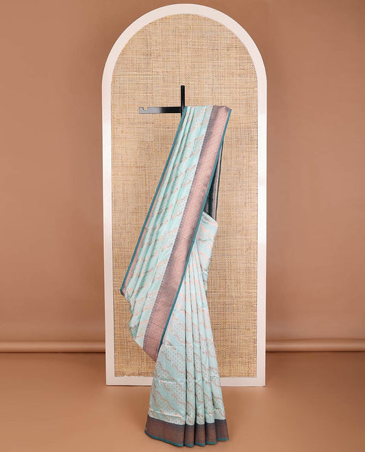 Blue butter silk saree with floral zari designs, contrast traditional zari design & jaal pallu