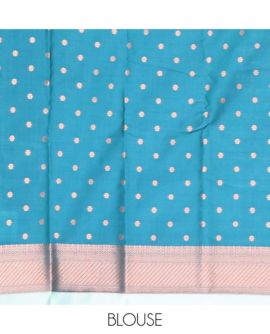 Blue butter silk saree with floral zari designs, contrast traditional zari design & jaal pallu