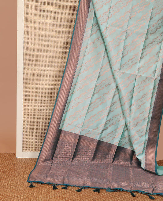 Blue butter silk saree with floral zari designs, contrast traditional zari design & jaal pallu