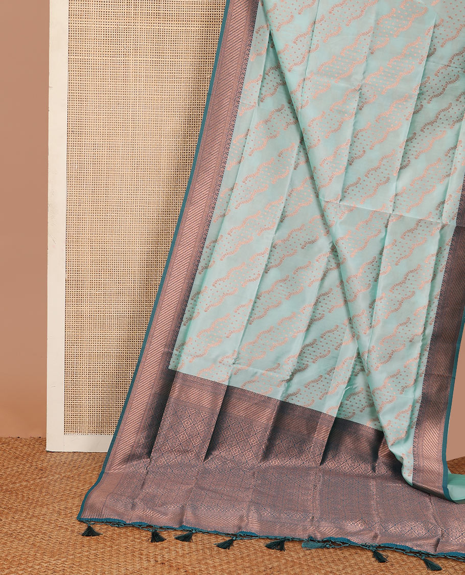 Blue butter silk saree with floral zari designs, contrast traditional zari design & jaal pallu