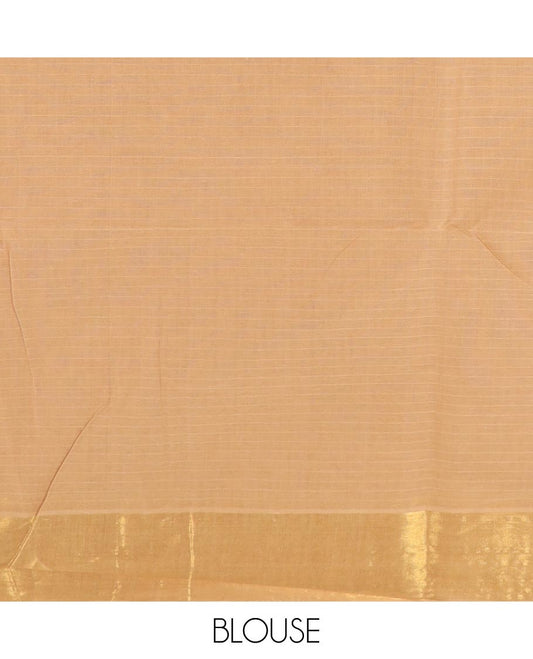 Orange thread vertical striped jute cotton saree, zari border and zari striped pallu