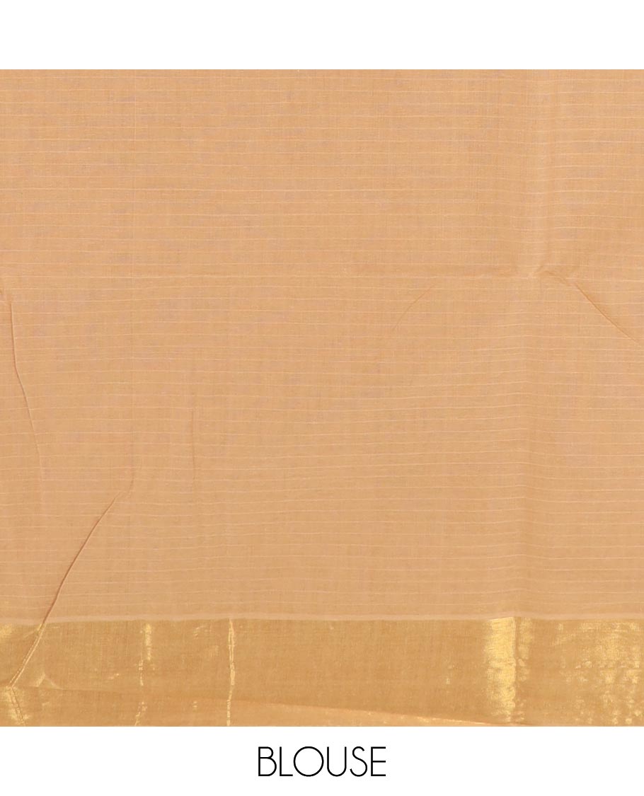 Orange thread vertical striped jute cotton saree, zari border and zari striped pallu