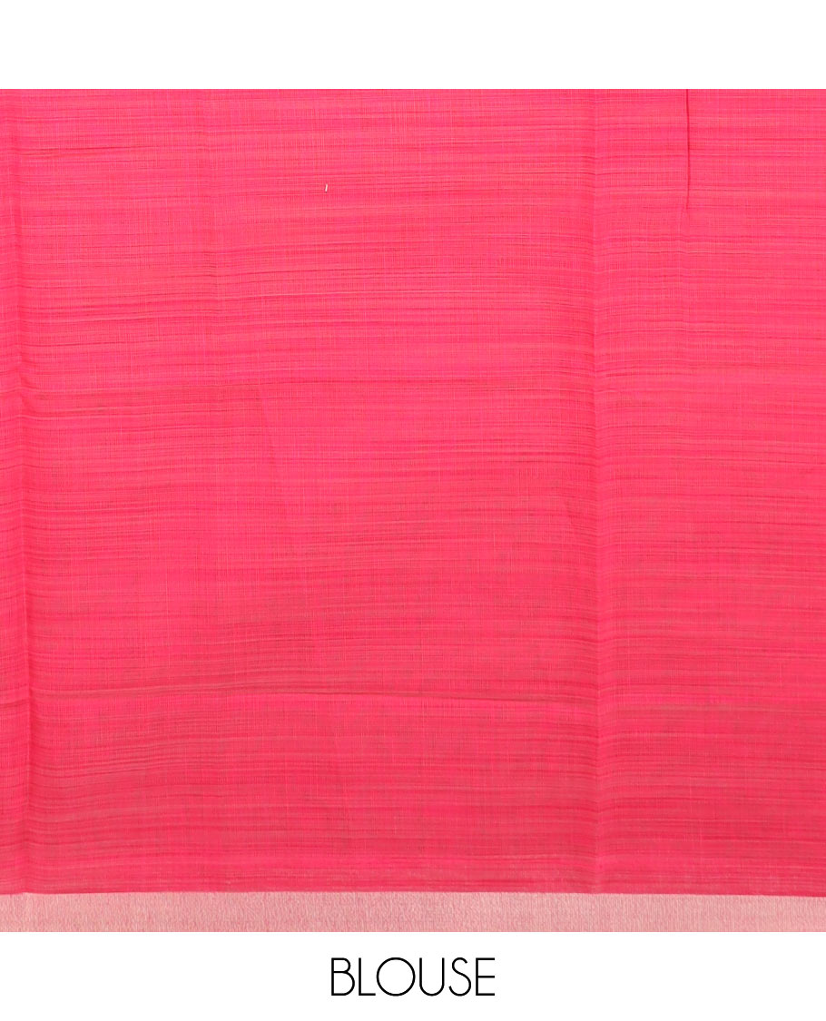 Green peacock buttas printed chirala cotton saree, bavanji border, and contrast floral print pallu